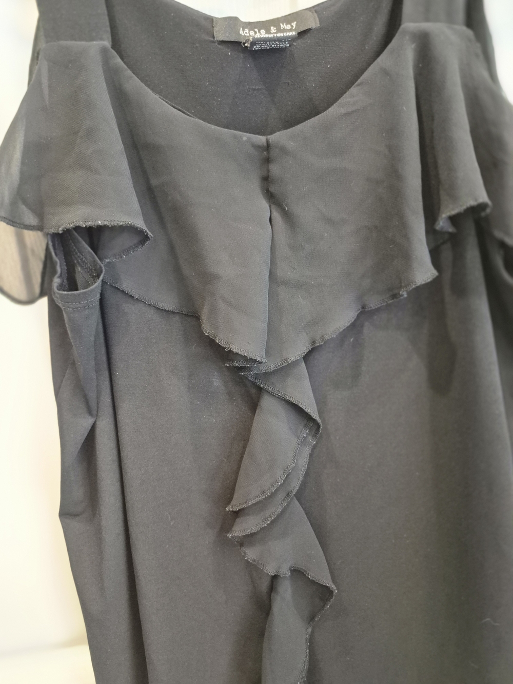 5/25 Black Ruffle-Front Women's Top - Picture 2 of 4